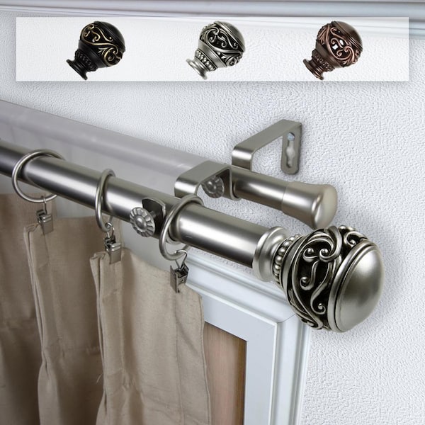 Rod Desyne Claudia 1 in. Double Curtain Rod 66 in. to 120 in. in Satin Nickel