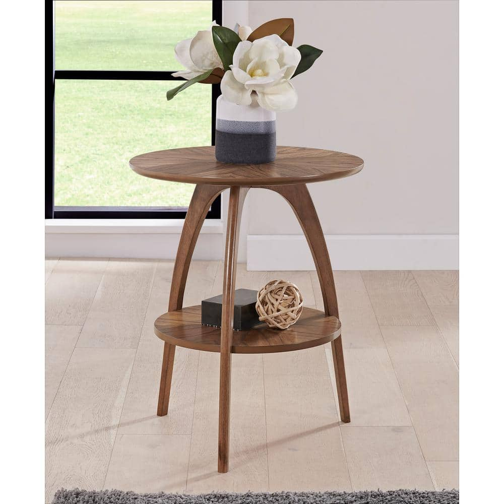 Martin Svensson Home LAX 20 in. Nutmeg Brown Round Wood End Table with ...