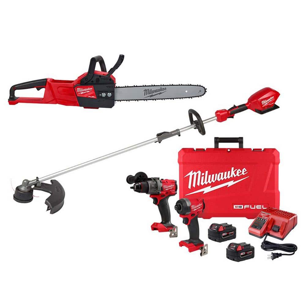 Milwaukee M18 FUEL 18V Lithium-Ion Brushless Cordless String Trimmer w/16 in. Chainsaw & Hammer Drill/Impact Driver Kit (3-Tool) -  2727-20ST-3697