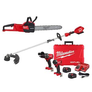 M18 FUEL 18V Lithium-Ion Brushless Cordless String Trimmer w/16 in. Chainsaw & Hammer Drill/Impact Driver Kit (3-Tool)