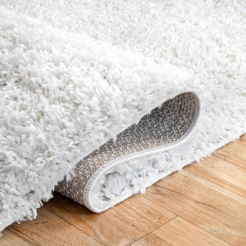 Ivory Solid Shag Reversible Synthetic Runner Rug