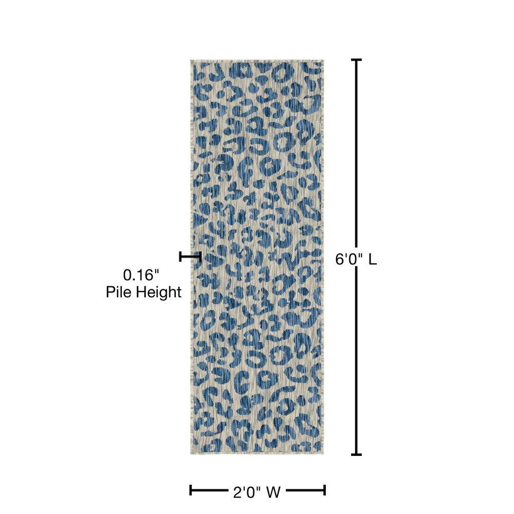 Contemporary Blue Abstract Outdoor Runner 2' x 6'1" Synthetic Easy-Care