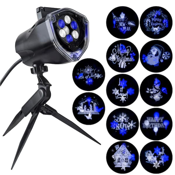LightShow Blue White LED Whirl-A-Motion and Static Projection Light with 12-Changeble Slides Stake Halloween Light Projector