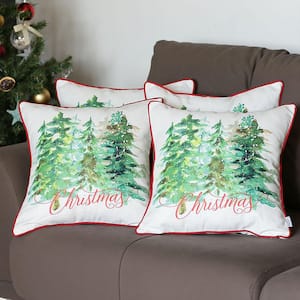 Christmas Trees Decorative Throw Pillow Square 18 in. x 18 in. White and Green and Red for Couch, Bedding Set of 4