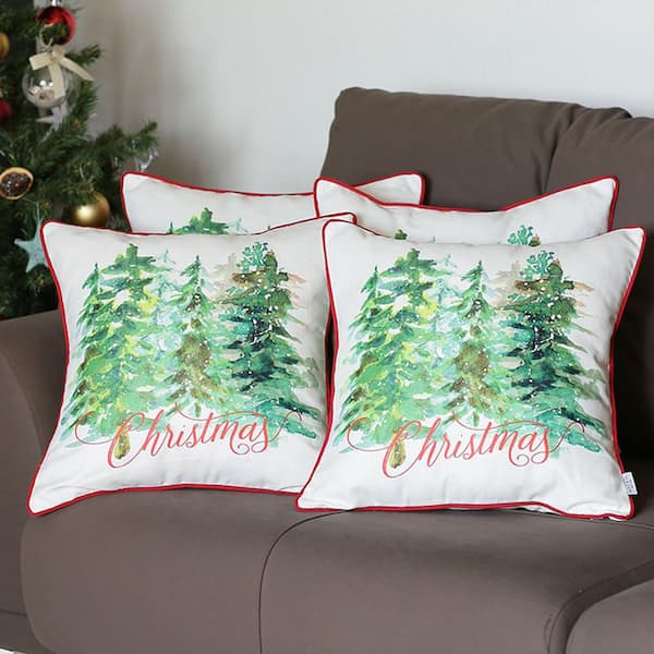 MIKE & Co. NEW YORK Christmas Trees Decorative Throw Pillow Square 18 in. x 18 in. White and Green and Red for Couch, Bedding Set of 4
