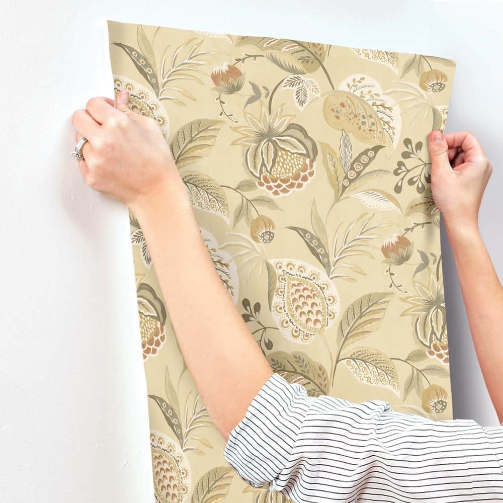 Bohemian Jacobean Mustard and Light Brown Pre-pasted Wallpaper