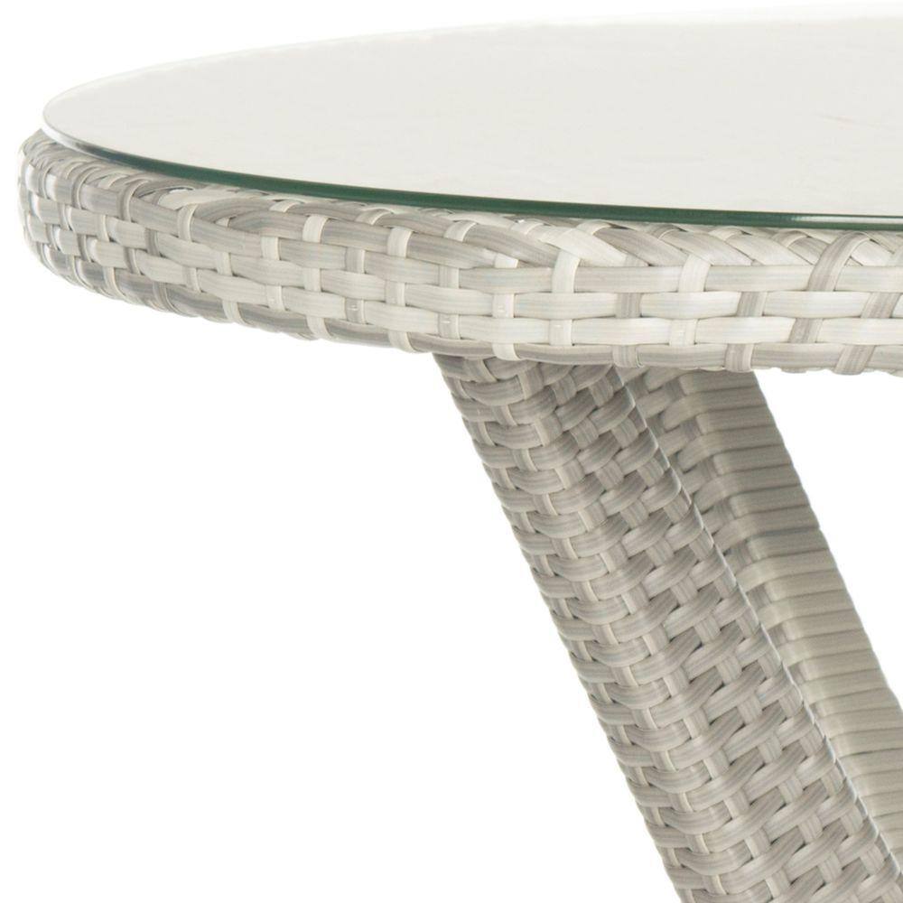 Langer Gray Round Wicker and Glass Dining Table