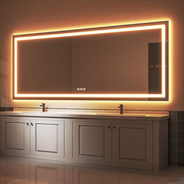 118 in. W x 48 in. H Rectangular Frameless LED Light Anti-Fog Bathroom Wall Mirror with Backlit and Front Light