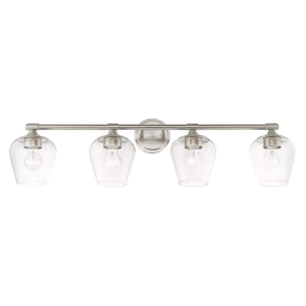 Willow Brushed Nickel 4-Light Vanity with Clear Glass Shades