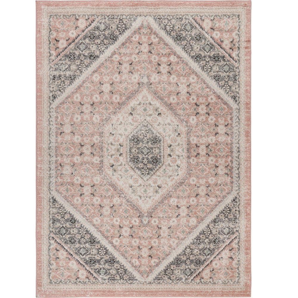 Wyatt Traditional Soft Pink/Gray 7 ft. 9 in. x 9 ft. 5 in. Persian Polyprop
