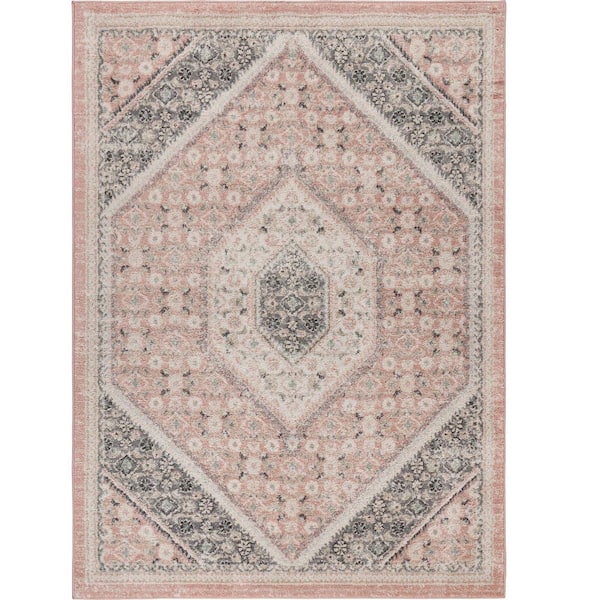 Wyatt Traditional Soft Pink/Gray 5 ft. 2 in. x 7 ft. 2 in. Persian Polypropylene Indoor Area Rug