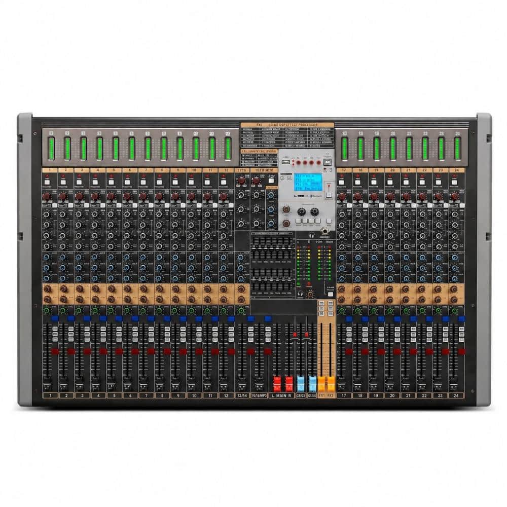 PBTEK Professional 24 Channel Audio Mixer Console with Dual DSP Reverb and Dual 7 Band EQ in Black Single Pack