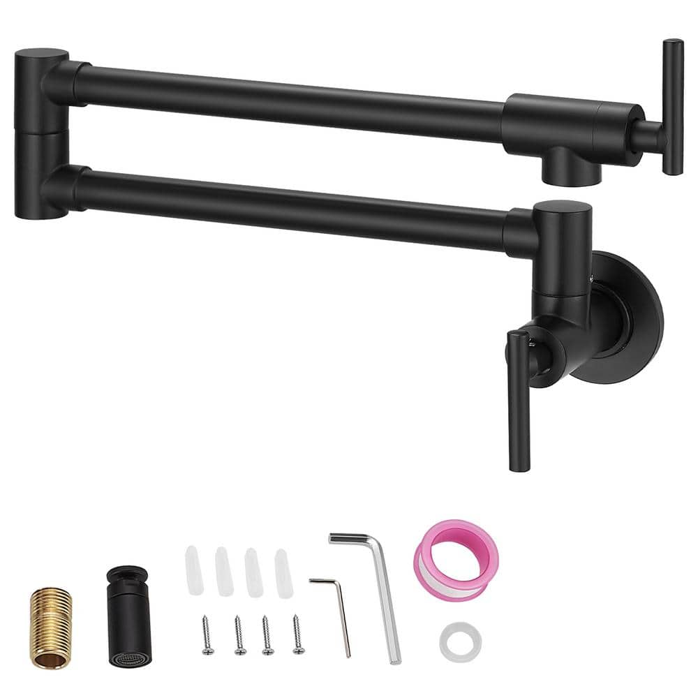 Matte Black Stainless Steel Dual Handle Wall Mount Pot Filler Faucet