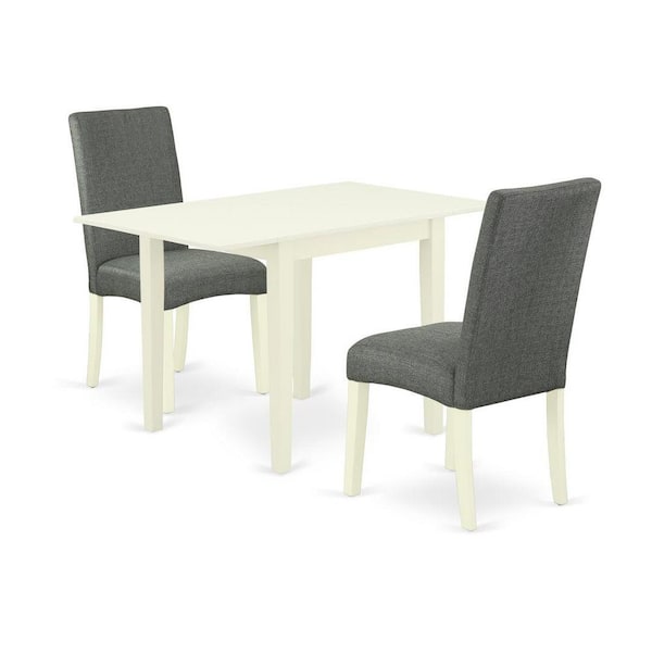East West Furniture 3-Piece Linen White Finish Solid Wood Top Dining Table Set