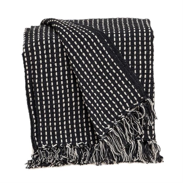 Petra Casual Black 52 in. x 67 in. WOVEN HANDLOOM Throw Blanket