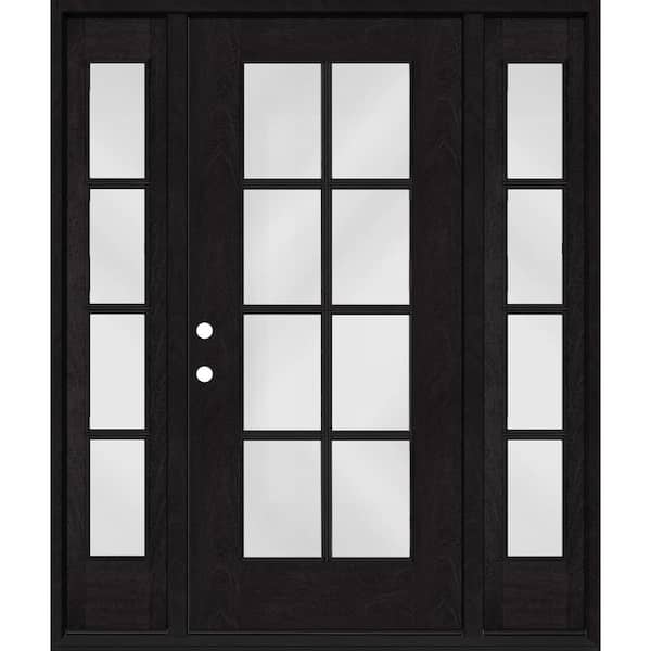 Steves & Sons Regency 68 in. x 80 in. Full Lite 8 Lite Clear Glass RH Onyx Stain Mahogany Fiberglass Prehung Front Door w/Dbl 14in.SL