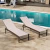 Crestlive Products 2-Piece Outdoor Chaise Lounge with Metal Frame and Adjustable Backrest Armless Lounge Chair with Textilene in Beige CL-LG006BEI-2N2