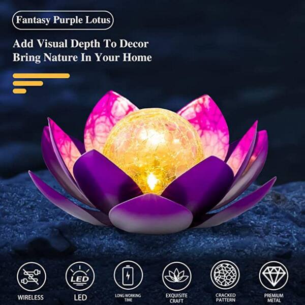 Cubilan Solar Light Outdoor, Art Crackle Globe Glass Lotus