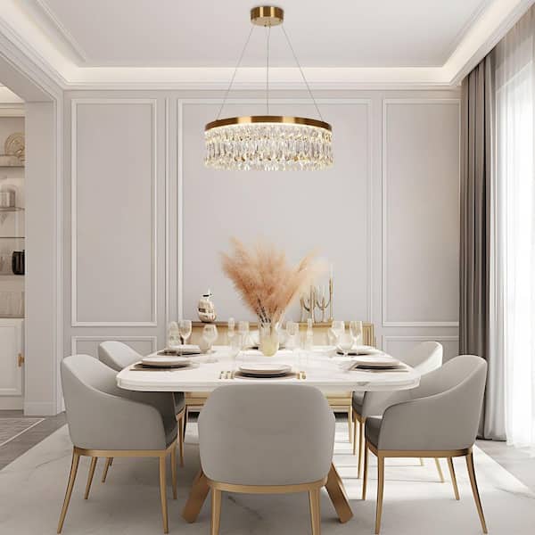 Musesonce 1-Light Dimmable Integrated LED Plating Brass Crystal Chandelier for Dining Room
