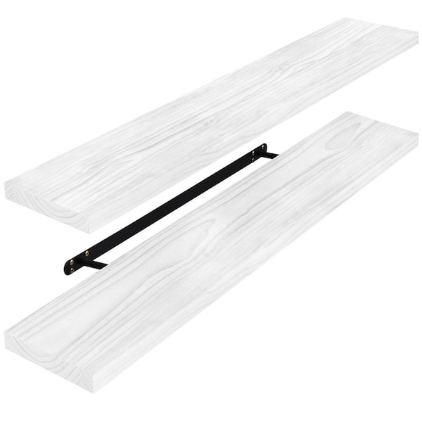 Solid Wood Floating Shelves, Long 35 in. W x 9 in. D White Wood Decorative Wall Shelf, Set of-2 100% Premium Solid Pine