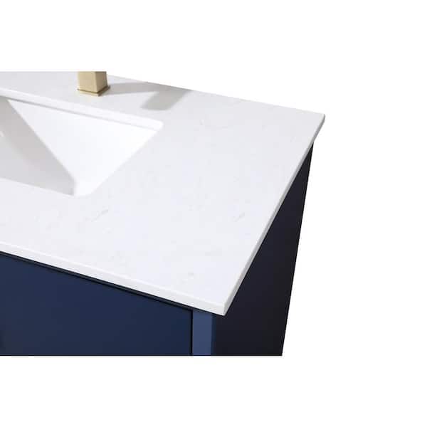 36 in. W x 22 in. D x 35 in. H Bath Vanity in Blue with Calacatta White Engineered Marble Top