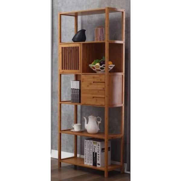 Boraam Selma Bamboo Bookcase - Left Facing Spindle Cabinet, Natural