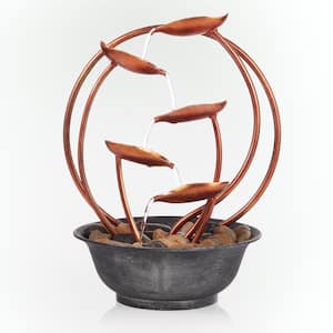 13 in. H Indoor Multi-Tier Metal Leaf Tabletop Fountain with Stone-Filled Base