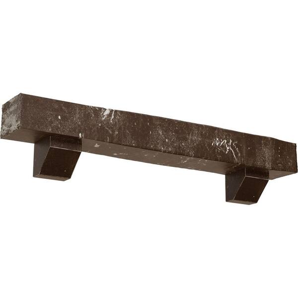 Ekena Millwork 8 in. x 8 in. x 5 ft. Knotty Pine Faux Wood Fireplace Mantel Kit, Ashford Corbels, Vintage Mahogany