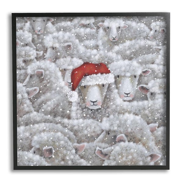 Stupell Industries Sheep with Santa Hat by Nicola Mason 1-Piece Framed Graphic Print Animal Poster Art Print 24 in. x 24 in.