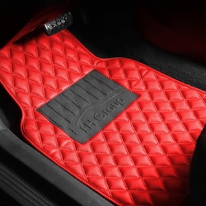 Red 4-Piece Luxury Universal Liners Heavy Duty Faux Leather Car Floor Mats Diamond Design