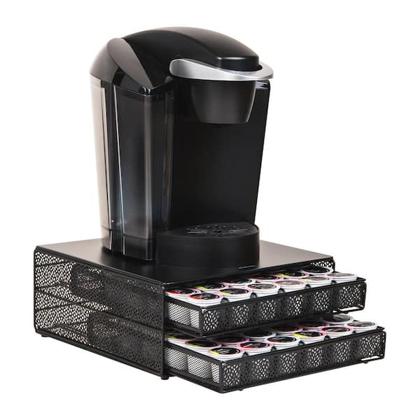 Single Serve Coffee Pod Organizer with 2 Drawers, 72 Pod Capacity, Metal Mesh, 13 in. L x 12.75 in. W x 5 in. H, Black