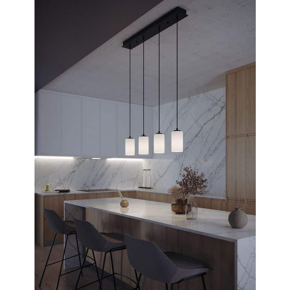 Leo Black Steel and Glass 4-Light Linear Pendant