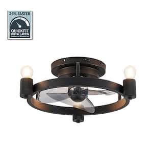 18.5 in. Indoor Matte Black Flush Mount Ceiling Fan with Light Kit and Remote Control