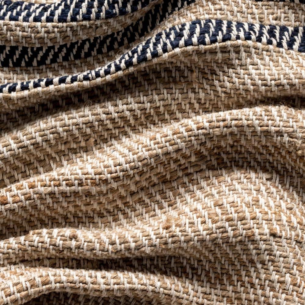 Natural Jute Flatwoven Runner Rug with Blue Stripes, 2' x 8'