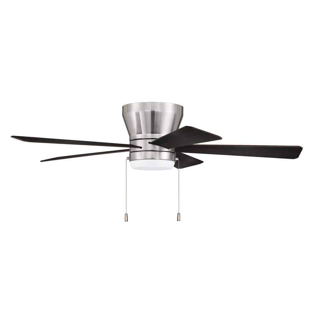 Merit 52" Brushed Polished Nickel Flush Mount Ceiling Fan with LED Light