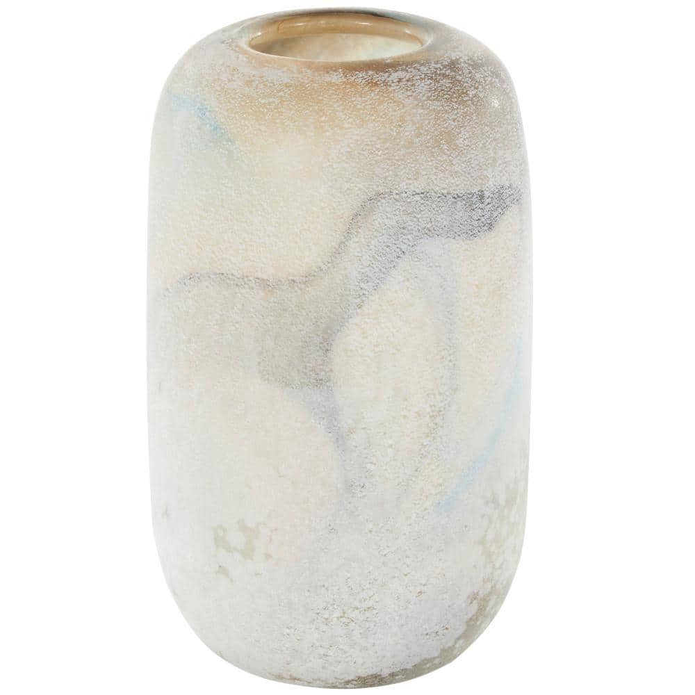 Litton Lane Cream Distressed Glass Decorative Vase with Blue and Tan Texturing