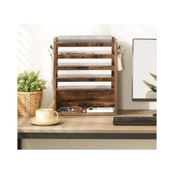 Rustic Brown 12. 8 in. x 5.5 in. Wooden Vertical Magazine Rack