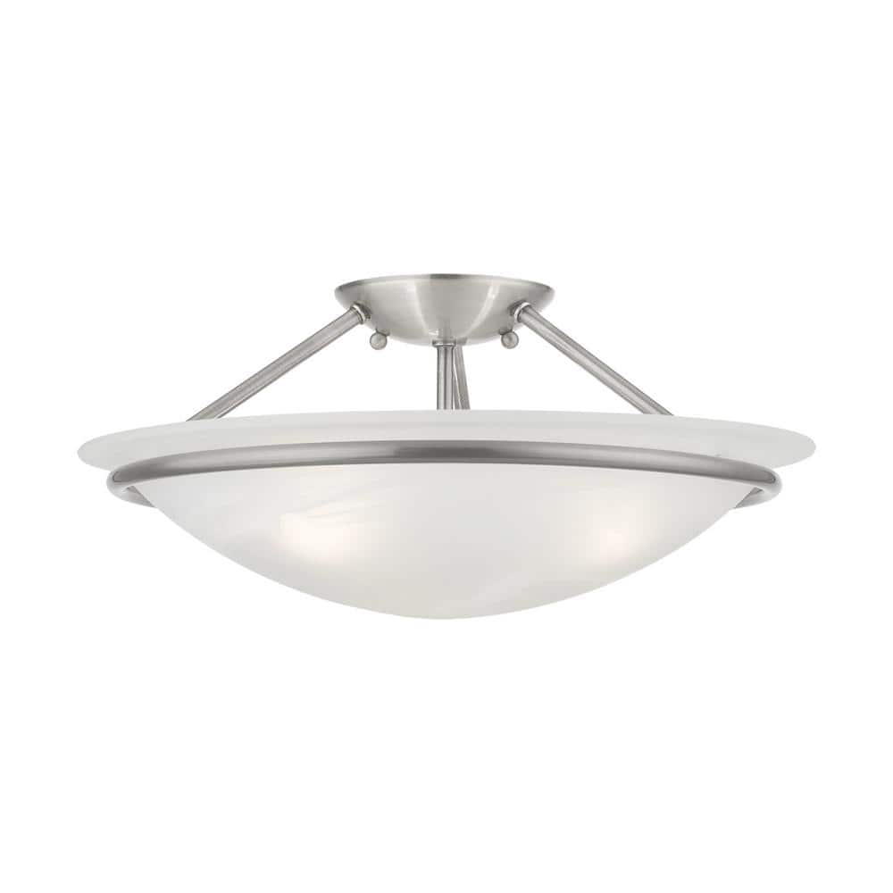 Newburgh Brushed Nickel 3-Light Semi-Flush Mount with Alabaster Glass Bowl