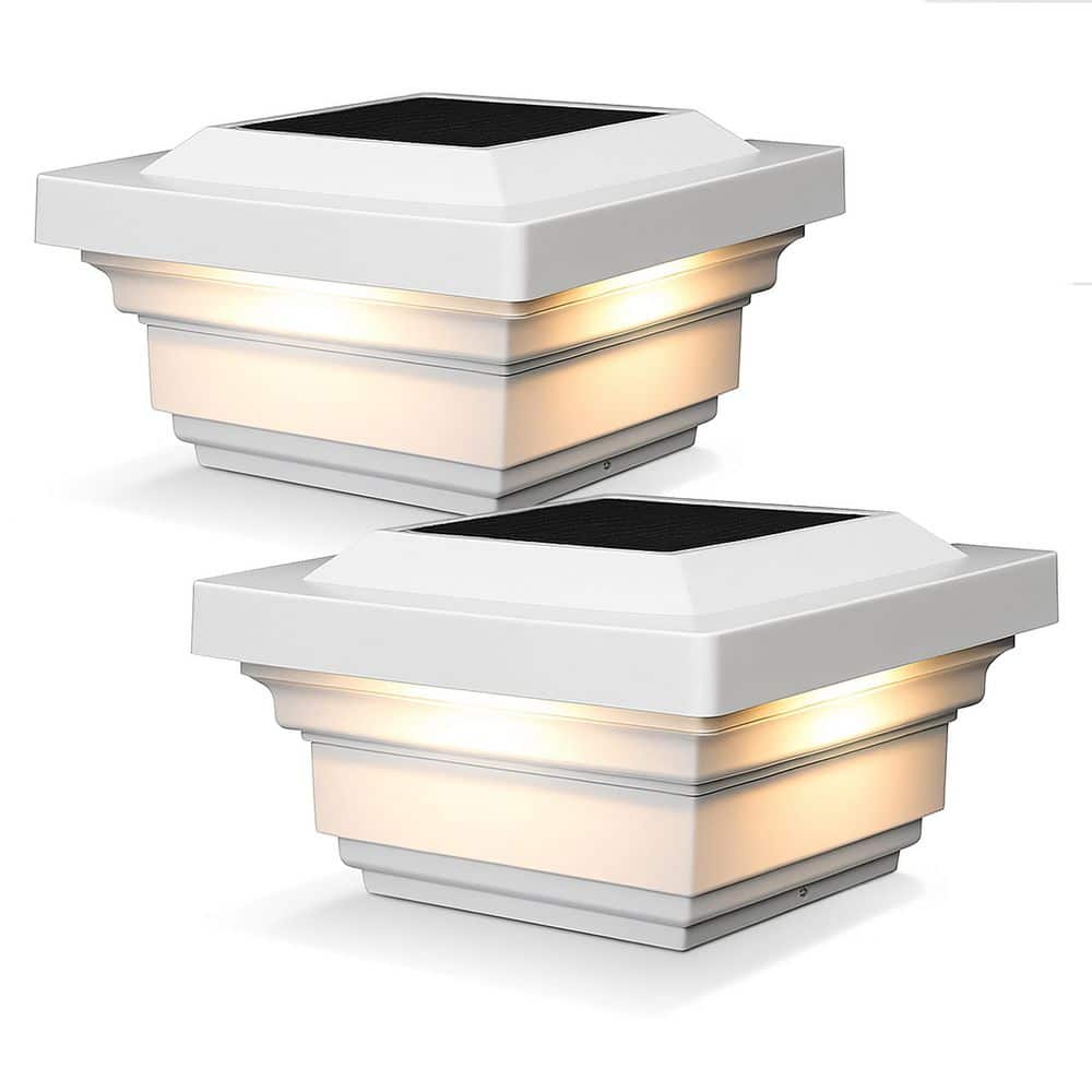 CLASSY CAPS Regal 4 in. x 4 in. Outdoor White Vinyl LED Solar Post
