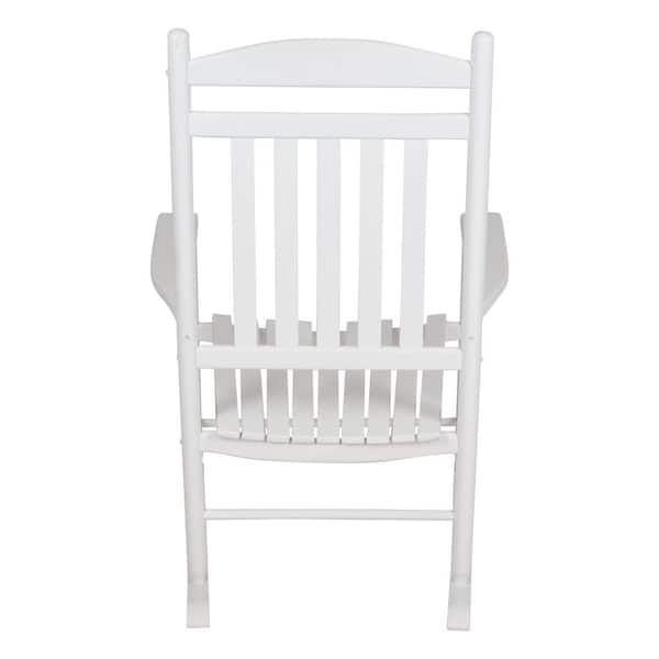 glossy white wood outdoor rocking chair