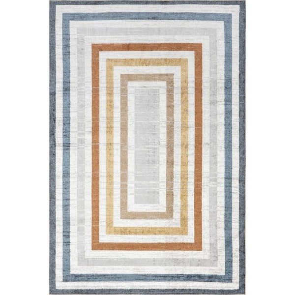 Aliénor Machine Washable Blue 4 ft. x 6 ft.  Tribal Area Rug