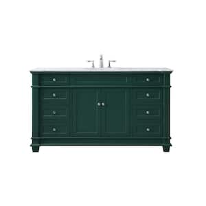 Timeless Home 60 in. W x 21.5 in. D x 35 in. H Single Bathroom Vanity in Green with White Marble