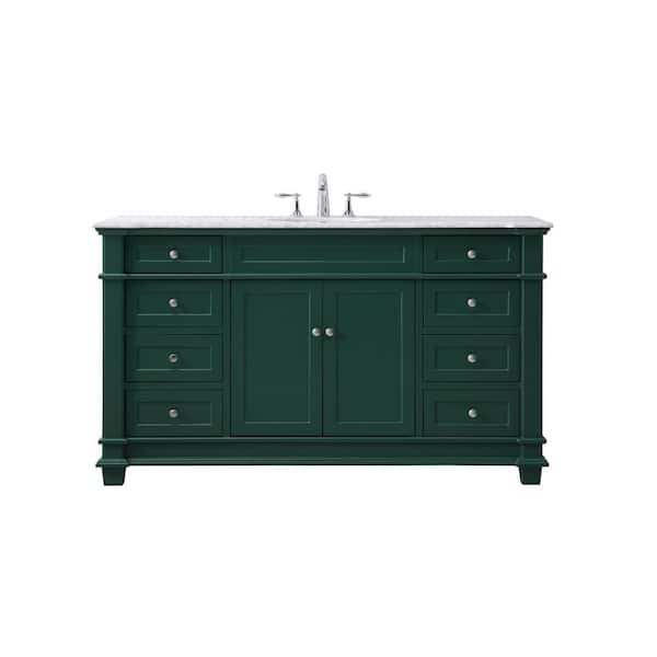 Unbranded Timeless Home 60 in. W x 21.5 in. D x 35 in. H Single Bathroom Vanity in Green with White Marble