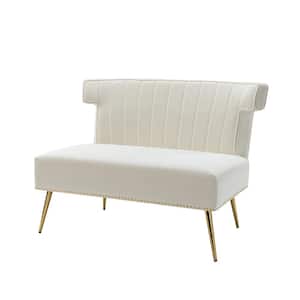 Cupid Modern Ivory Velvet Armless Loveseat with Channel-tufted Wingback and Adjustable Leg
