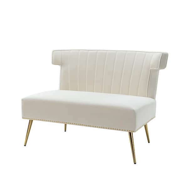 JAYDEN CREATION Cupid Modern Ivory Velvet Armless Loveseat with Channel-tufted Wingback and Adjustable Leg