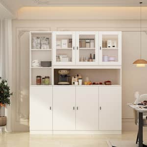 2-in-1 White Wood Buffet and Hutch Combination Cabinet with Doors Shelves (63.1 in. W x 12.2 in. D x 70.9 in. H)
