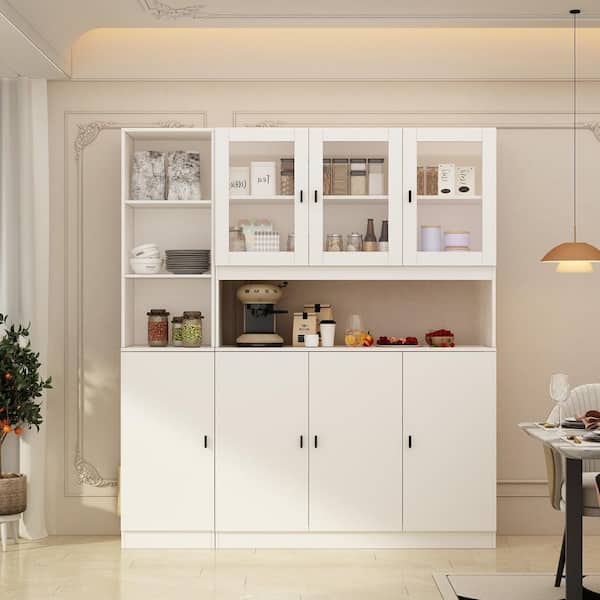 FUFU&GAGA 2-in-1 White Wood Buffet and Hutch Combination Cabinet with Doors Shelves (63.1 in. W x 12.2 in. D x 70.9 in. H)