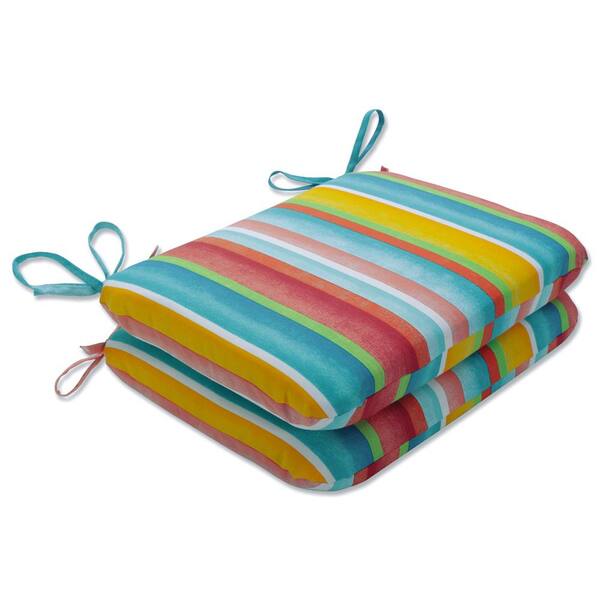 Pillow Perfect Striped 18.5 x 15.5 Outdoor Dining Chair Cushion in Multicolored (Set of 2)