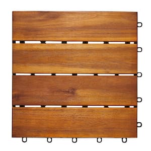 Tidoin Patio 4-Slat 1 ft. x 1 ft. Wood Interlocking Deck Tile in Brown ...