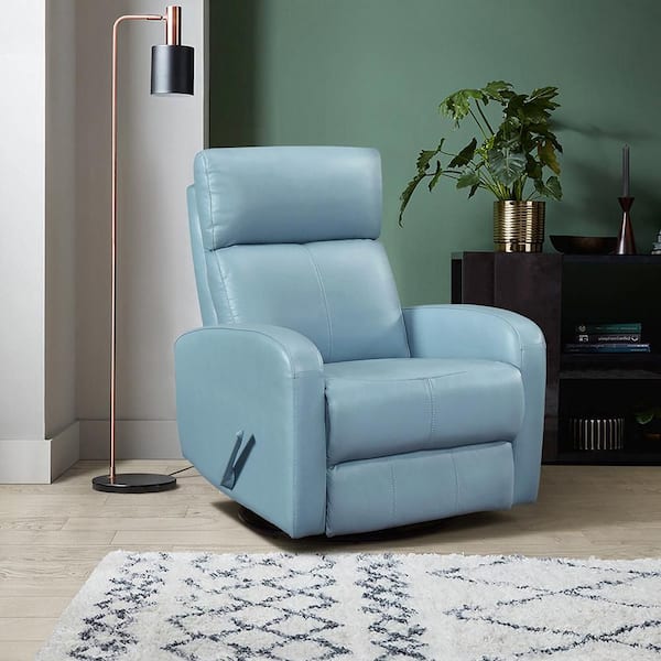 Maryvale Blue Leather Manual Swivel Glider Recliner